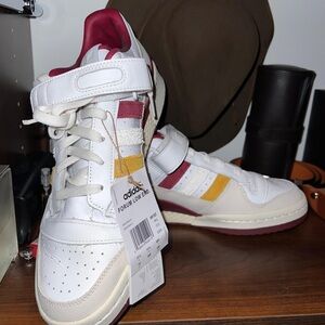 adidas White Sneakers with Maroon & Mustard Stripe Accents